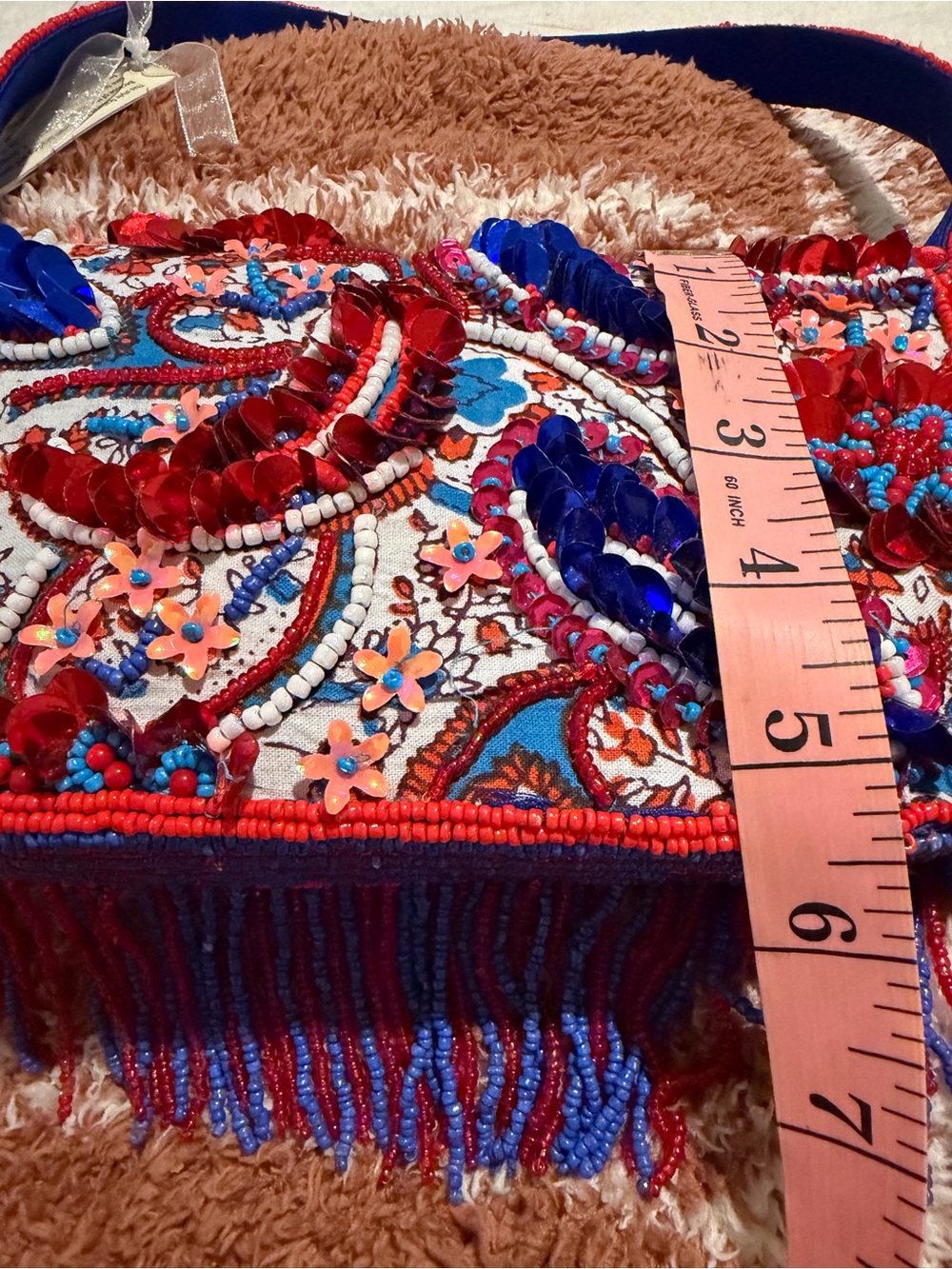 NWT: Viral Beaded bag  Made in India Red, White, and Blue - Picture 4 of 4